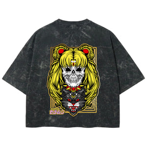 Playera streetwear premium de anime y gaming ExtraLife MX, corte boxy deluxe mineral wash heavyweight en color Acid Wash, moda urbana mexicana de culto.