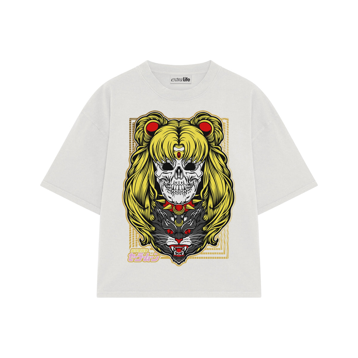 Playera streetwear premium de anime y gaming ExtraLife MX, corte oversized drop shoulder ligero y fresco en color Deep Black y Off-White, moda urbana mexicana de culto.