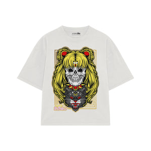 Playera streetwear premium de anime y gaming ExtraLife MX, corte boxy oversized drop shoulder heavyweight en color Deep Black y Off-White, moda urbana mexicana de culto.