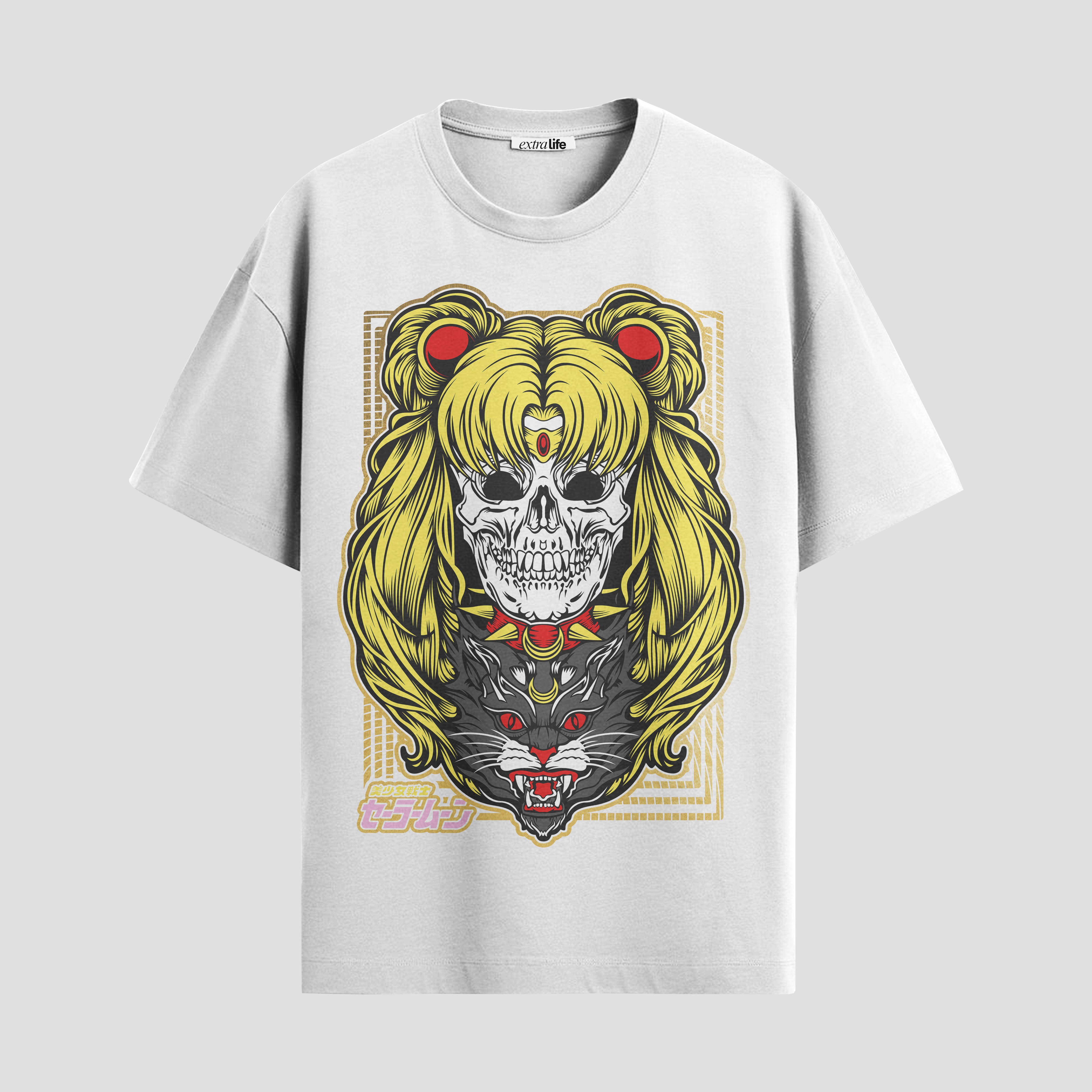 Playera urbana de anime y gaming ExtraLife MX, corte Standard Fit unisex ligero y transpirable en color Deep Black y Pure White, ropa de uso diario para gym y casual.