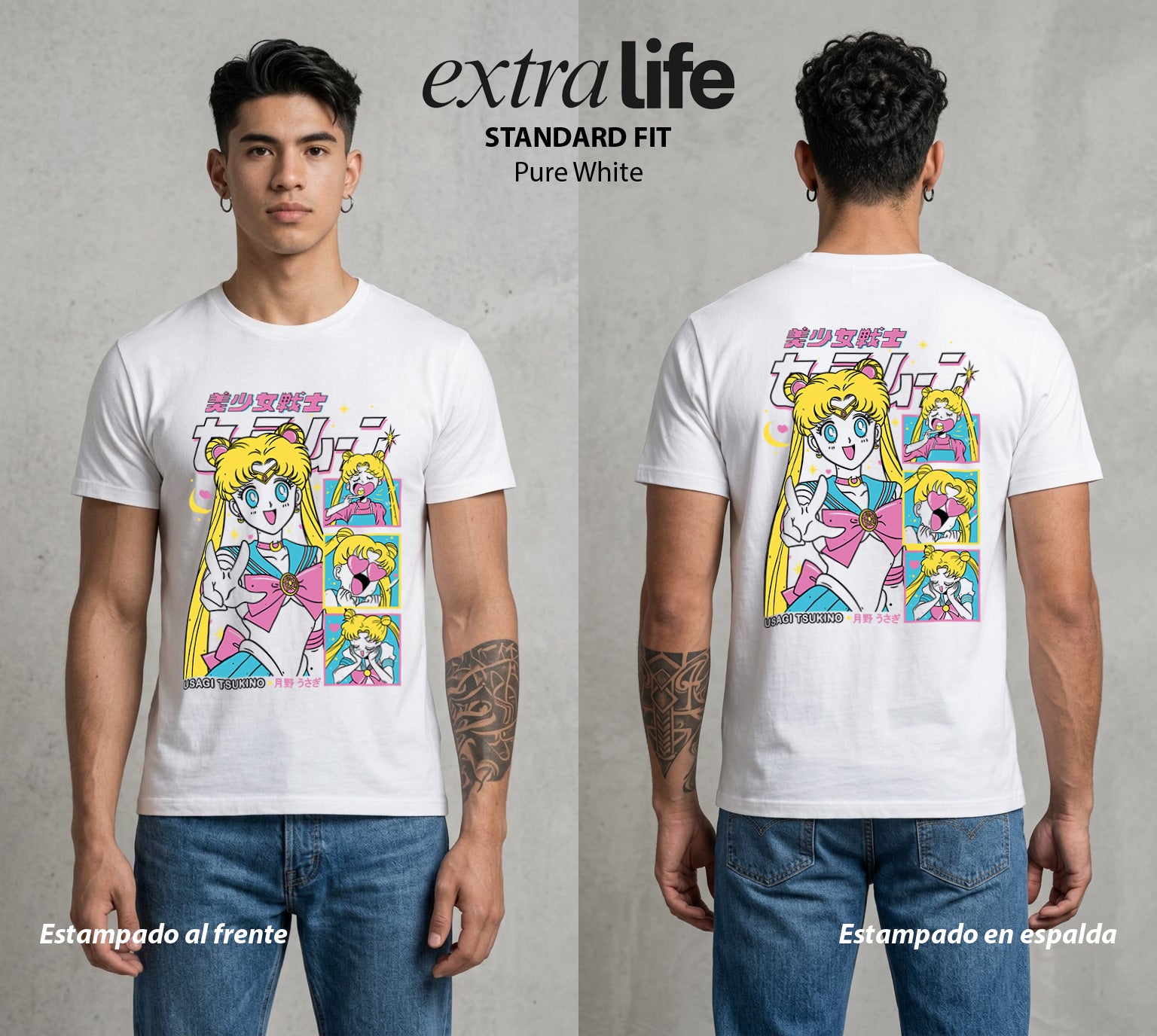 Las Guerreras del Cosmos | La Guerrera del Amor #03780 - Playera Standard Fit | Pure White - Foto en modelo