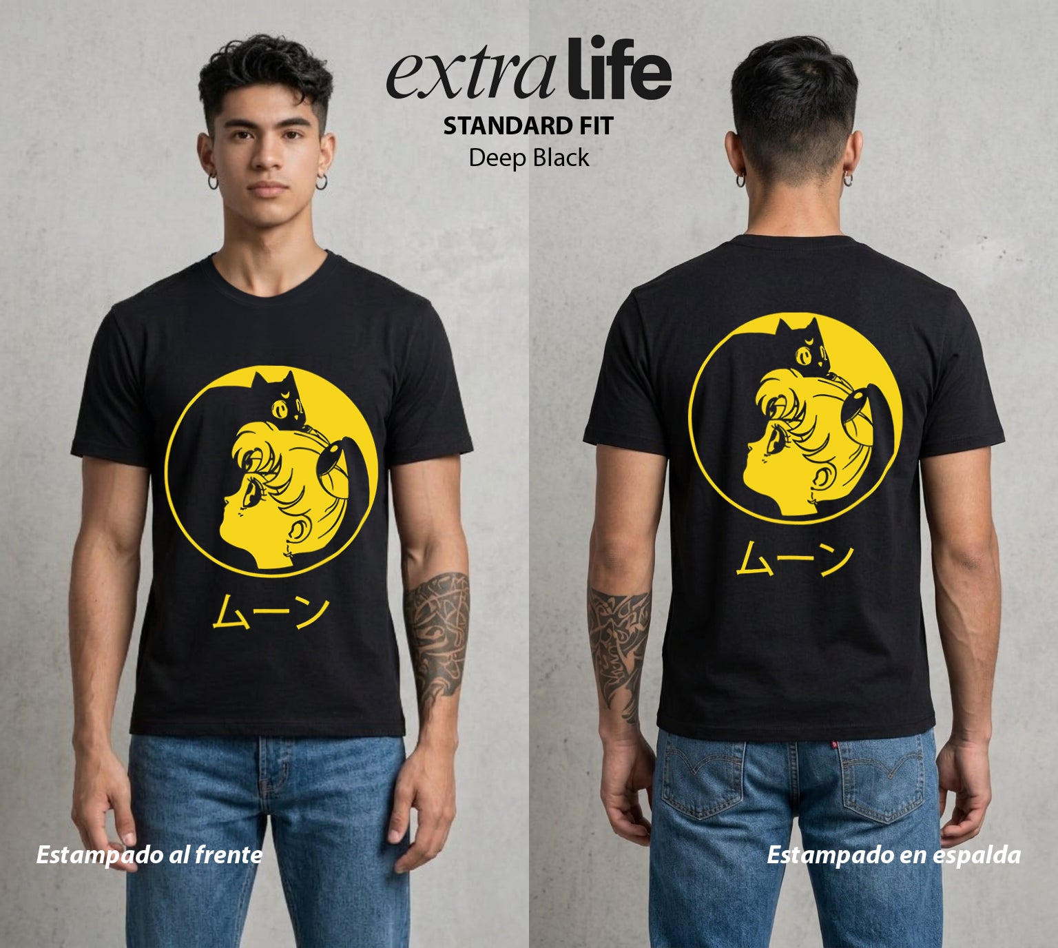 Las Guerreras del Cosmos | El Guardian Felino #03781 - Playera Standard Fit | Deep Black - Foto en modelo