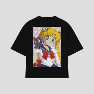 Playera streetwear premium de anime y gaming ExtraLife MX, corte boxy oversized drop shoulder heavyweight en color Deep Black y Off-White, moda urbana mexicana de culto.