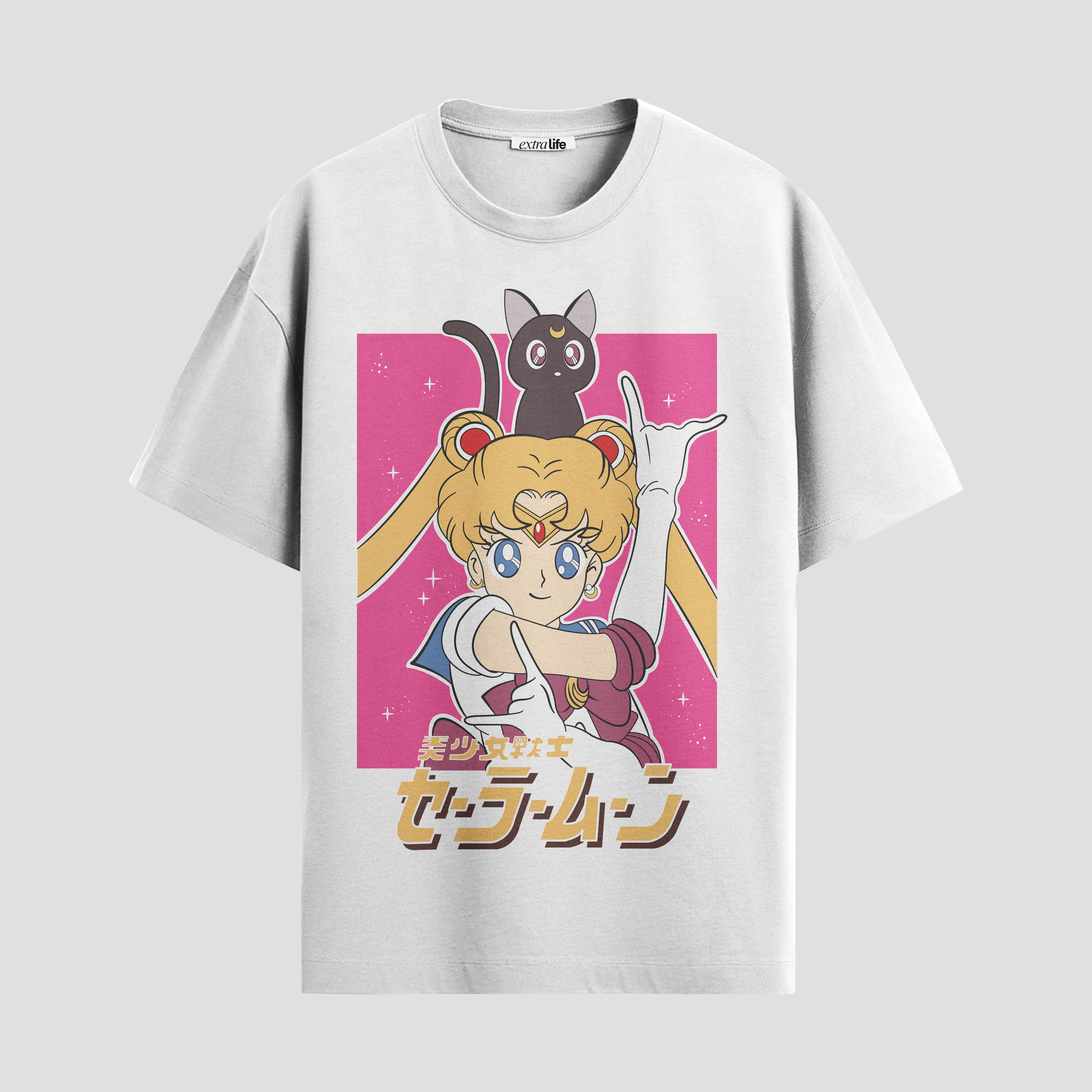 Playera urbana de anime y gaming ExtraLife MX, corte Standard Fit unisex ligero y transpirable en color Deep Black y Pure White, ropa de uso diario para gym y casual.