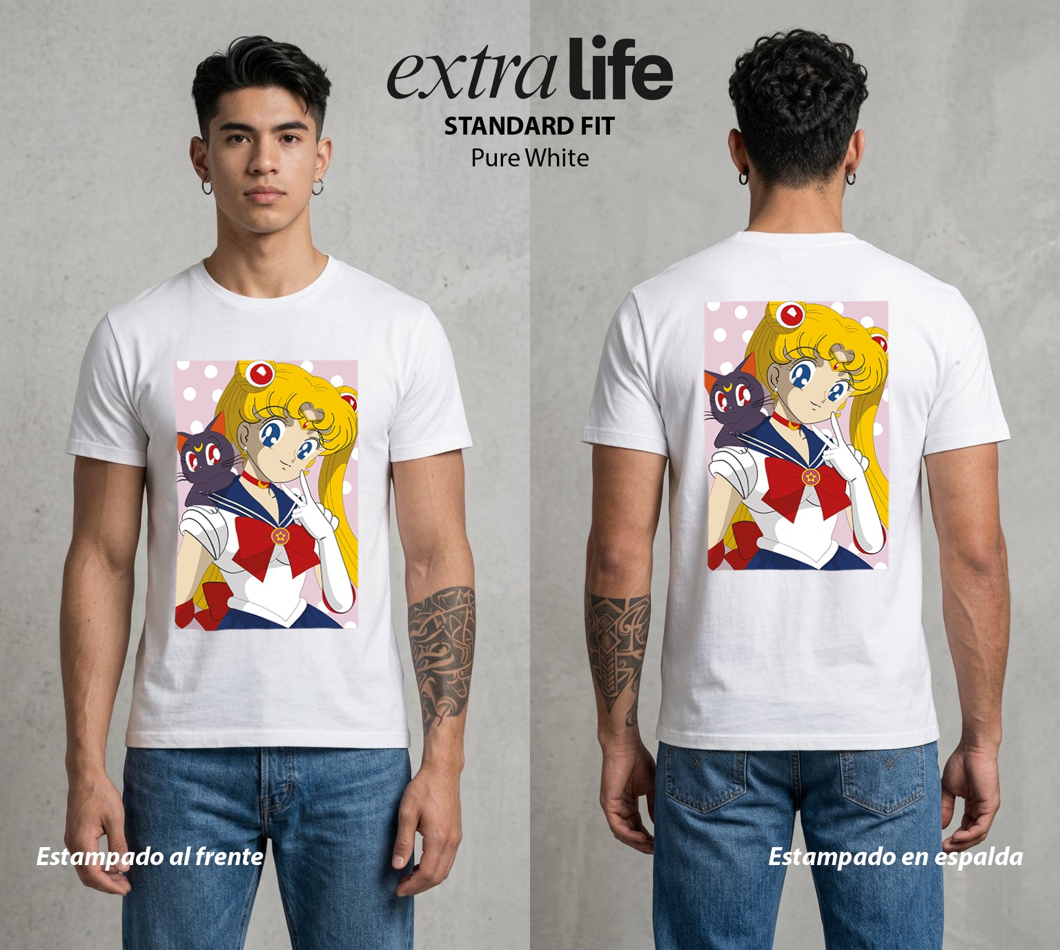 Las Guerreras del Cosmos | El Felino del Bien #03784 - Playera Standard Fit | Pure White - Foto en modelo