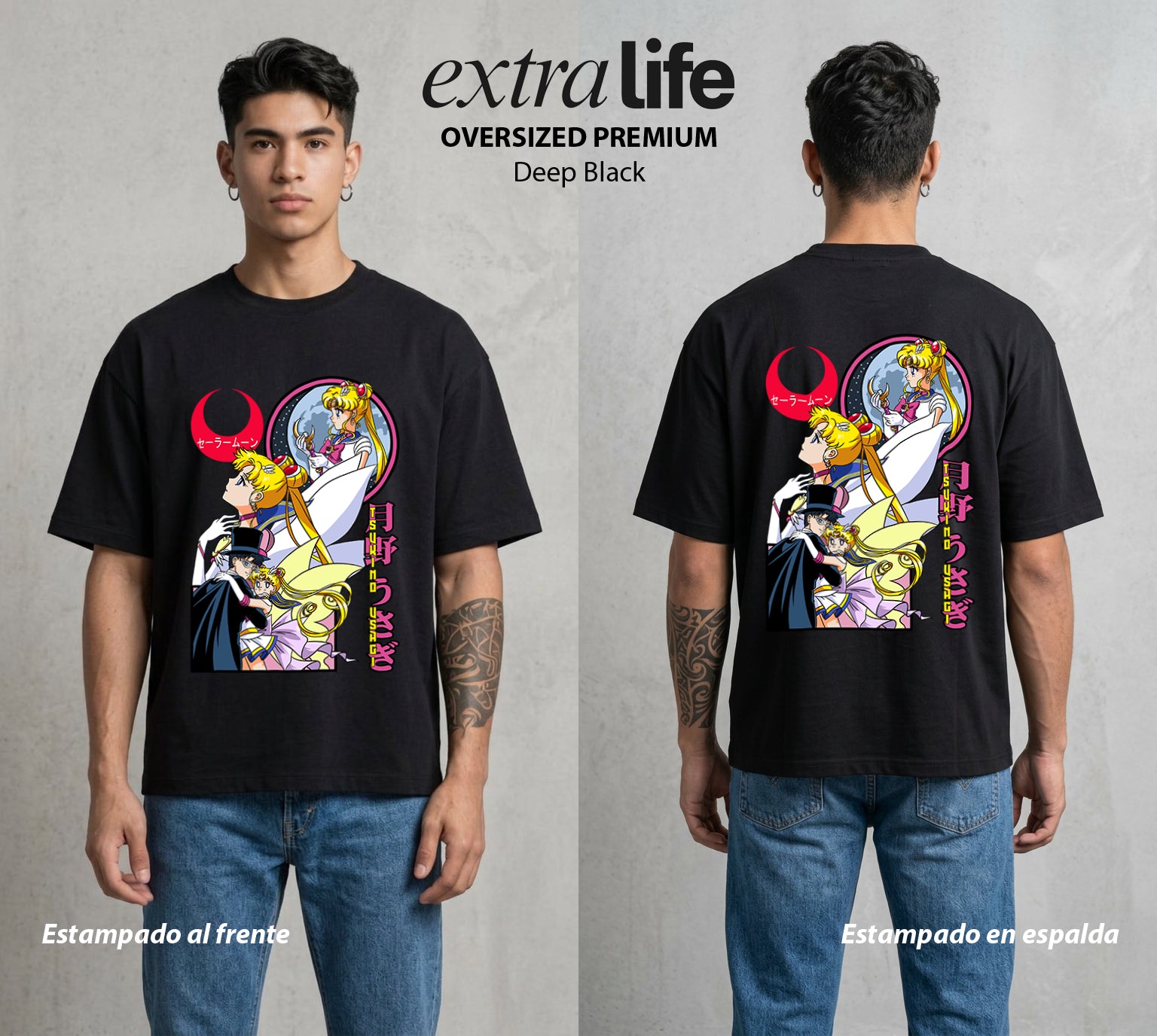 Las Guerreras del Cosmos | La Luna del Cosmos #03785 - Playera Oversized Premium | Deep Black - Foto en modelo