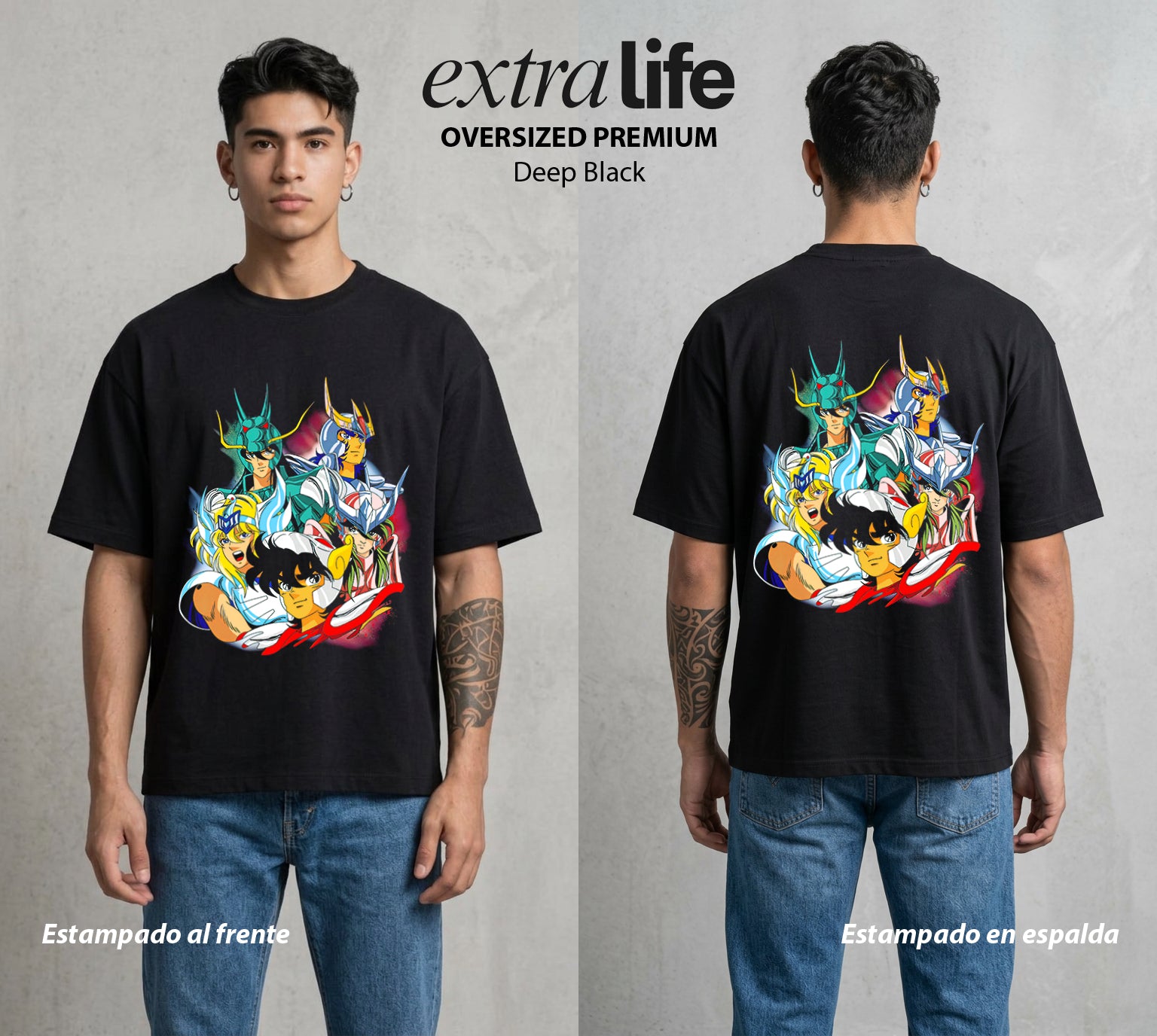 Los Caballeros del Cosmos | El Pegaso del Bien #03787 - Playera Oversized Premium | Deep Black - Foto en modelo