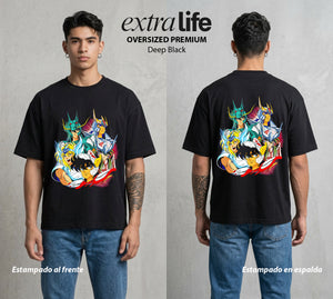 Los Caballeros del Cosmos | El Pegaso del Bien #03787 - Playera Oversized Premium | Deep Black - Foto en modelo