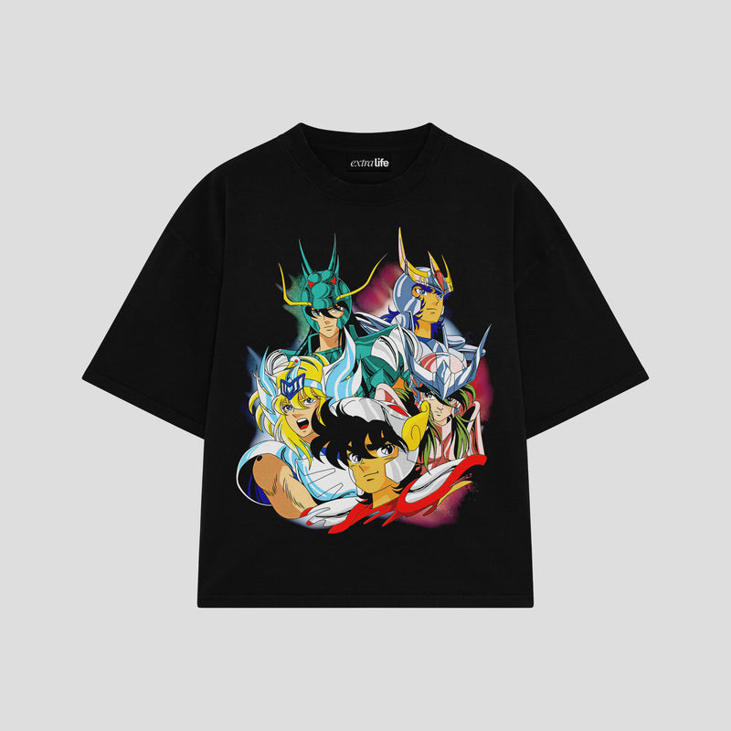 Playera streetwear premium de anime y gaming ExtraLife MX, corte boxy oversized drop shoulder heavyweight en color Deep Black y Off-White, moda urbana mexicana de culto.