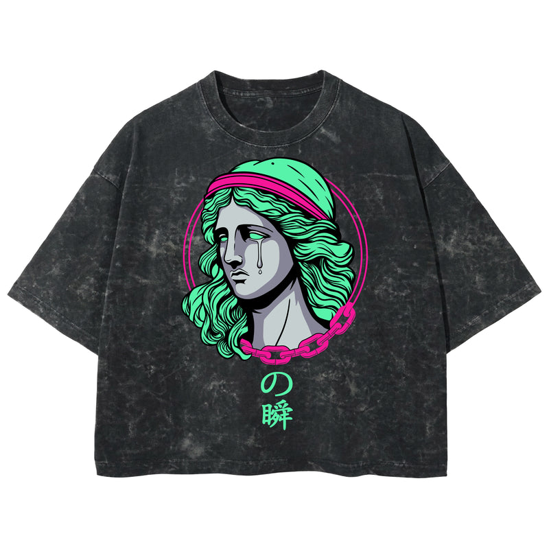 Playera streetwear premium de anime y gaming ExtraLife MX, corte boxy deluxe mineral wash heavyweight en color Acid Wash, moda urbana mexicana de culto.