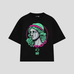 Playera streetwear premium de anime y gaming ExtraLife MX, corte boxy oversized drop shoulder heavyweight en color Deep Black y Off-White, moda urbana mexicana de culto.