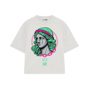 Playera streetwear premium de anime y gaming ExtraLife MX, corte boxy oversized drop shoulder heavyweight en color Deep Black y Off-White, moda urbana mexicana de culto.
