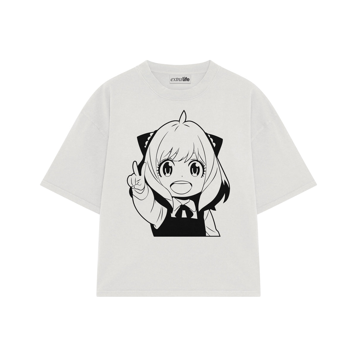Playera streetwear premium de anime y gaming ExtraLife MX, corte oversized drop shoulder ligero y fresco en color Deep Black y Off-White, moda urbana mexicana de culto.