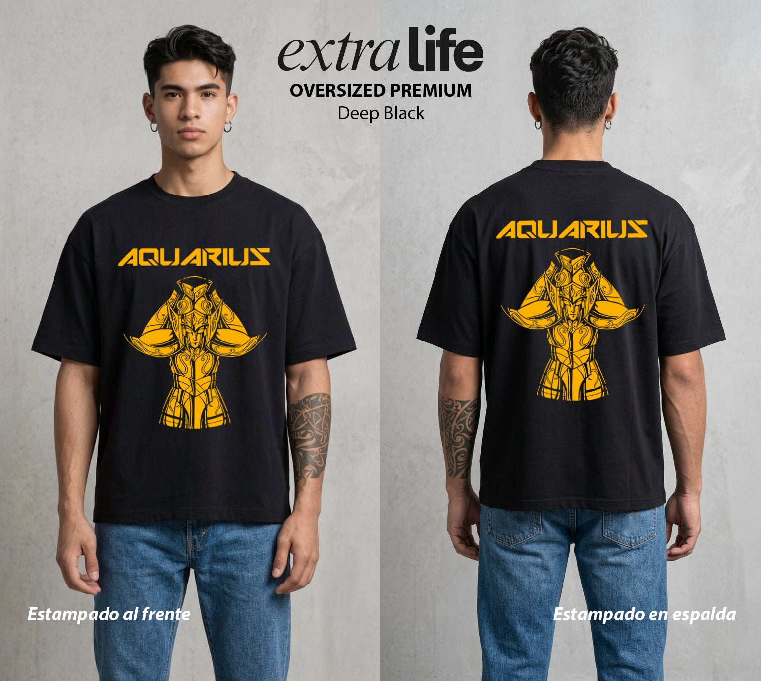 Los Caballeros del Cosmos | El Pegaso del Bien #03796 - Playera Oversized Premium | Deep Black - Foto en modelo
