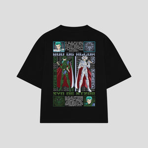 Playera streetwear premium de anime y gaming ExtraLife MX, corte boxy oversized drop shoulder heavyweight en color Deep Black y Off-White, moda urbana mexicana de culto.