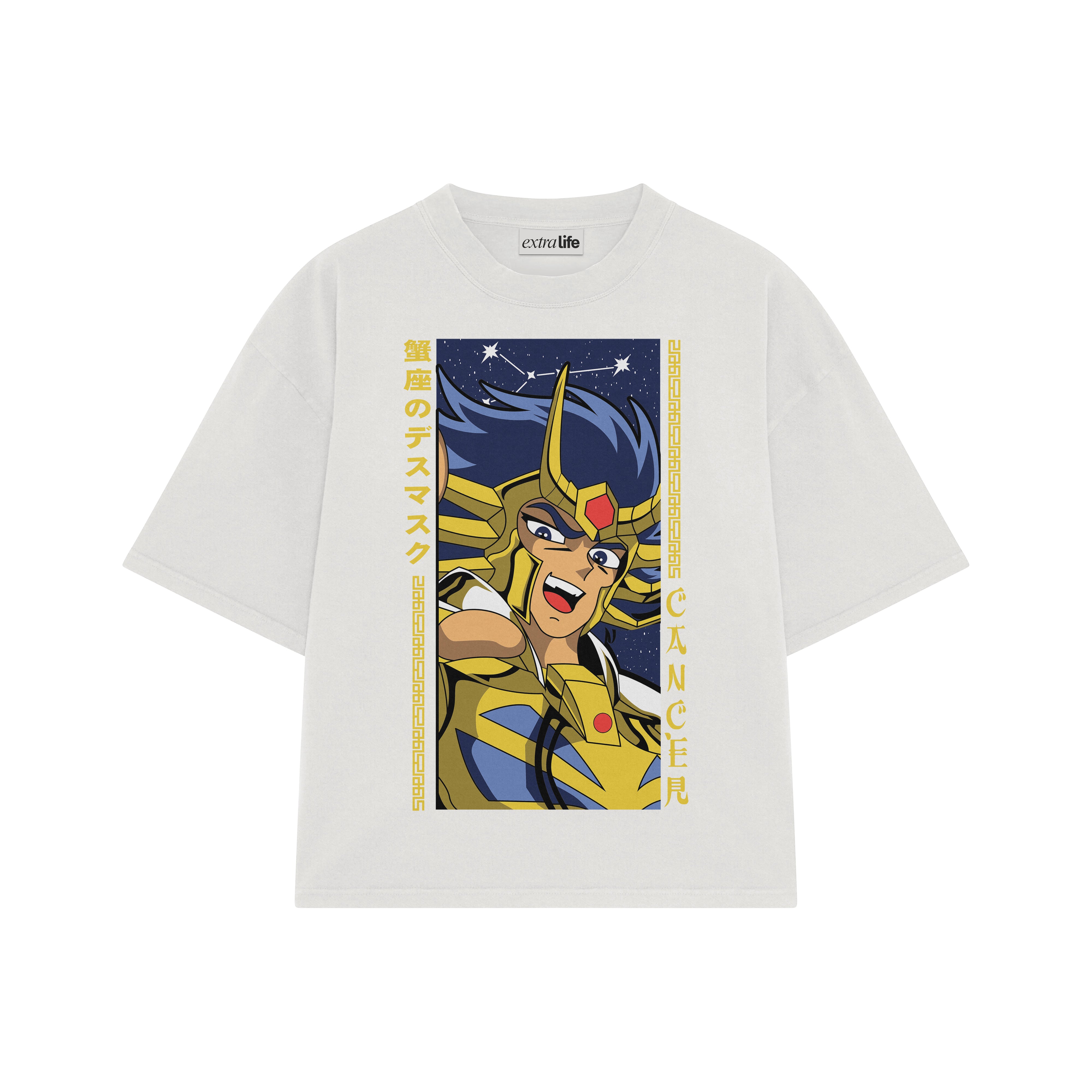Playera streetwear premium de anime y gaming ExtraLife MX, corte boxy oversized drop shoulder heavyweight en color Deep Black y Off-White, moda urbana mexicana de culto.