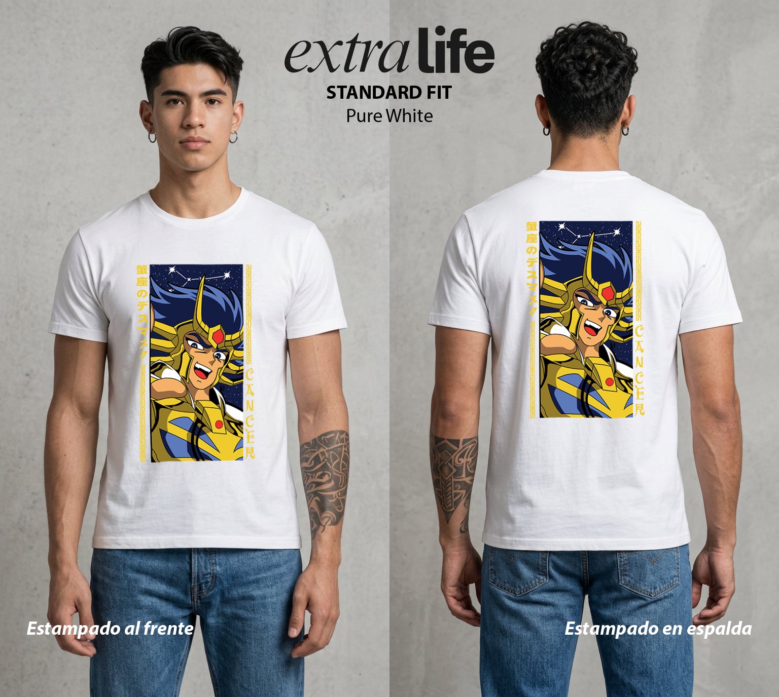 Los Caballeros del Cosmos | El Meteor del Cosmos con Mascara #03805 - Playera Standard Fit | Pure White - Foto en modelo