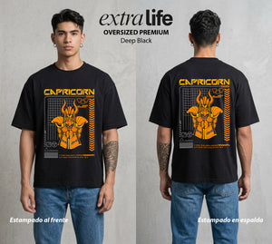 Los Caballeros del Cosmos | El Meteor del Cosmos #03807 - Playera Oversized Premium | Deep Black - Foto en modelo
