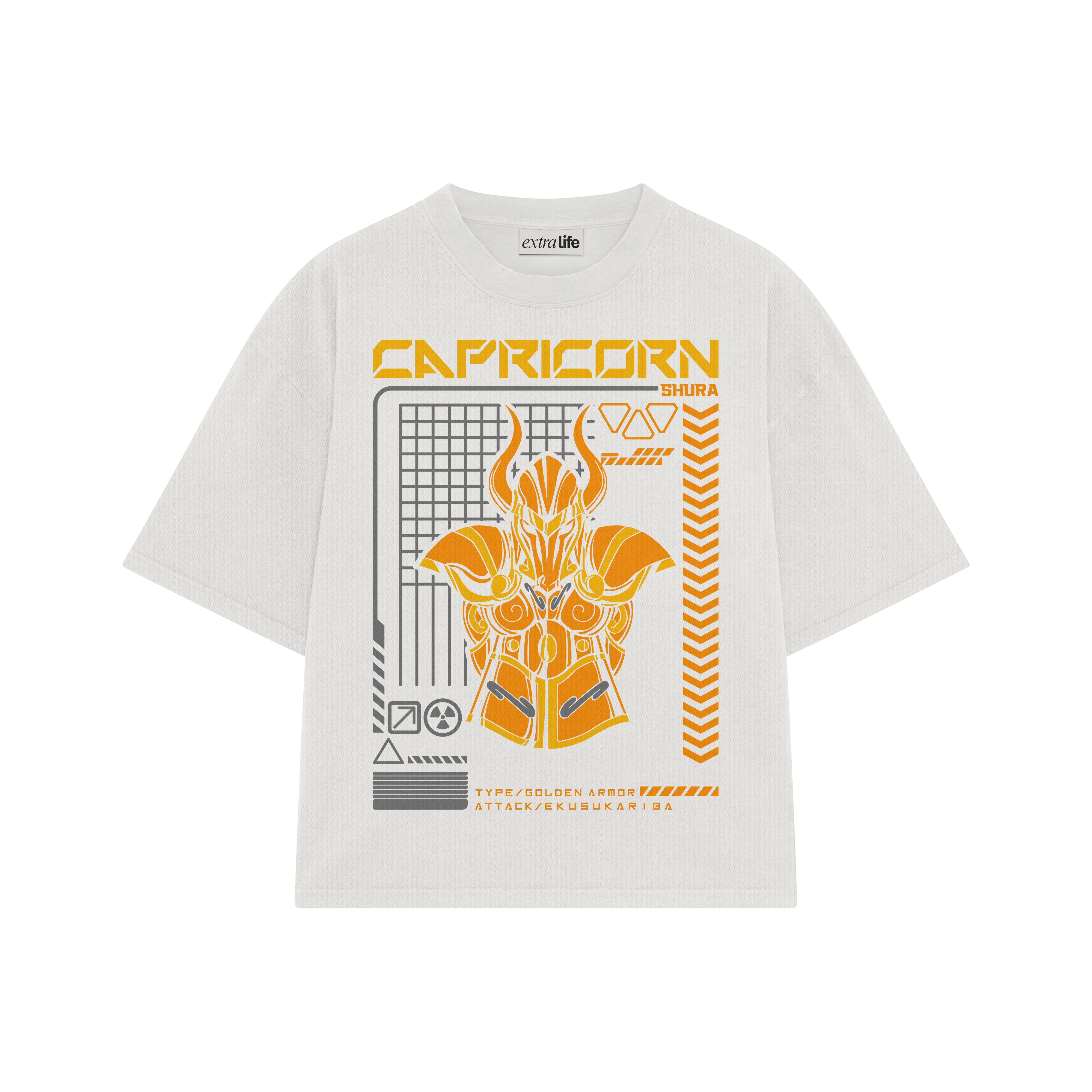 Playera streetwear premium de anime y gaming ExtraLife MX, corte boxy oversized drop shoulder heavyweight en color Deep Black y Off-White, moda urbana mexicana de culto.