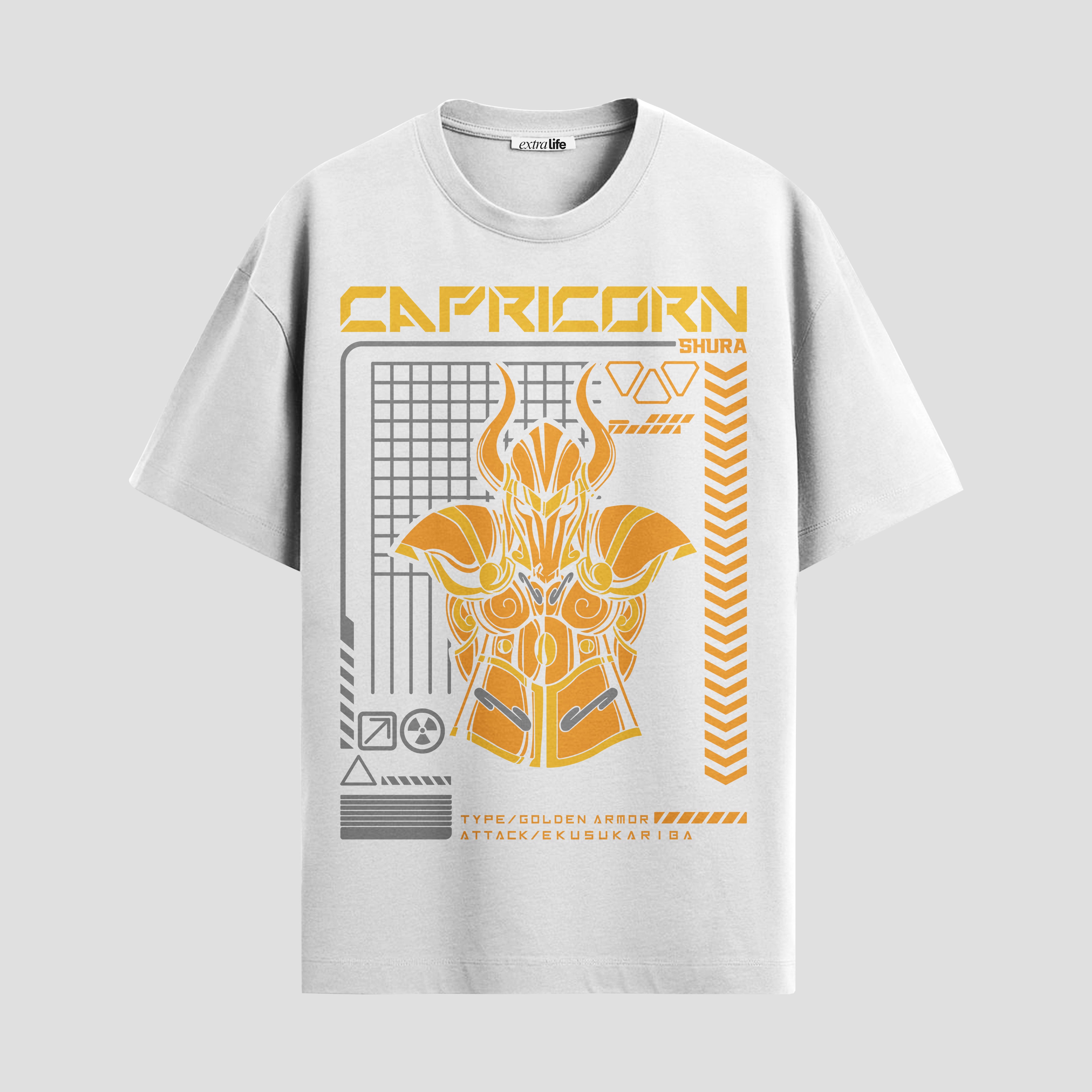 Playera urbana de anime y gaming ExtraLife MX, corte Standard Fit unisex ligero y transpirable en color Deep Black y Pure White, ropa de uso diario para gym y casual.