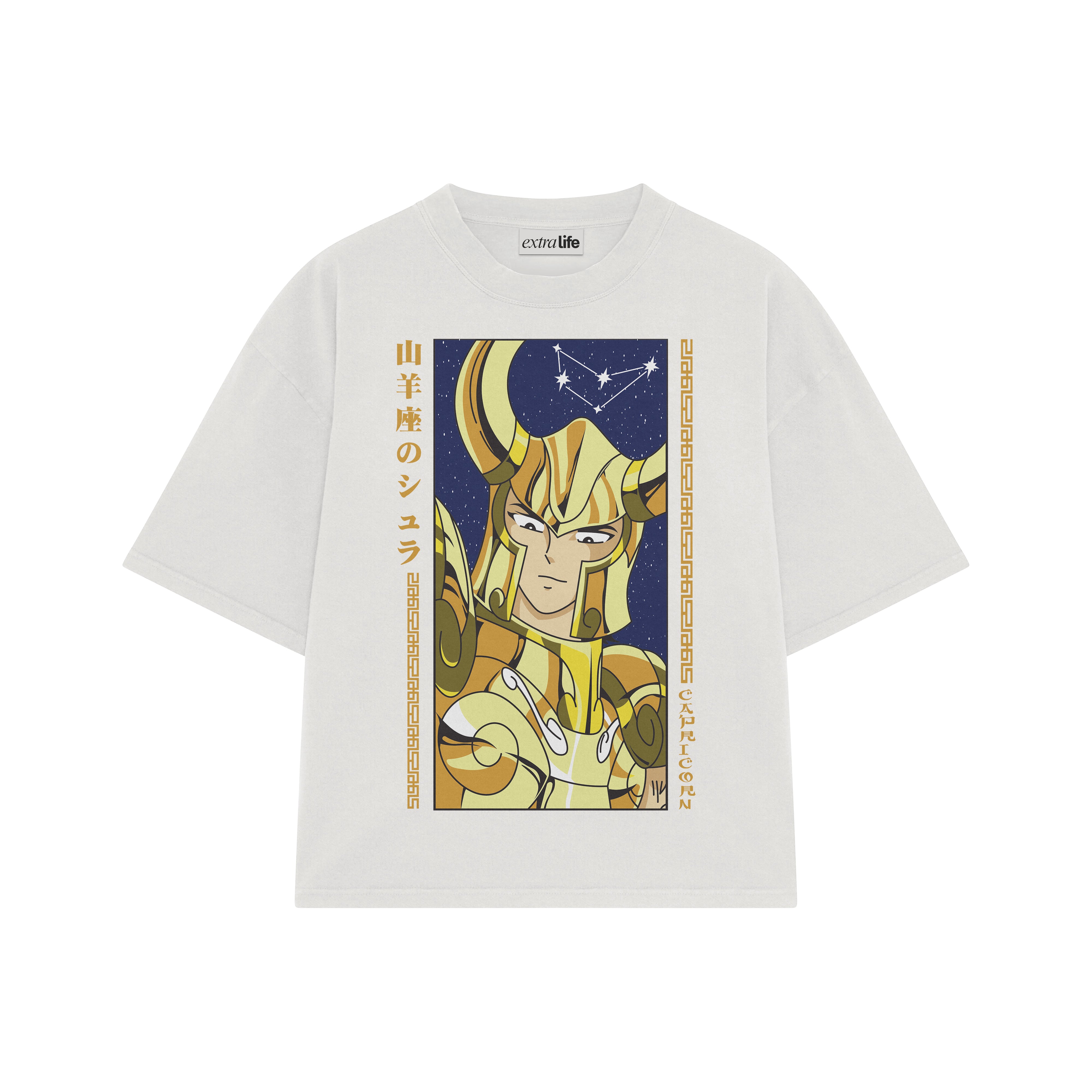 Playera streetwear premium de anime y gaming ExtraLife MX, corte boxy oversized drop shoulder heavyweight en color Deep Black y Off-White, moda urbana mexicana de culto.