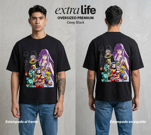 Los Caballeros del Cosmos | El Meteor del Cosmos #03810 - Playera Oversized Premium | Deep Black - Foto en modelo