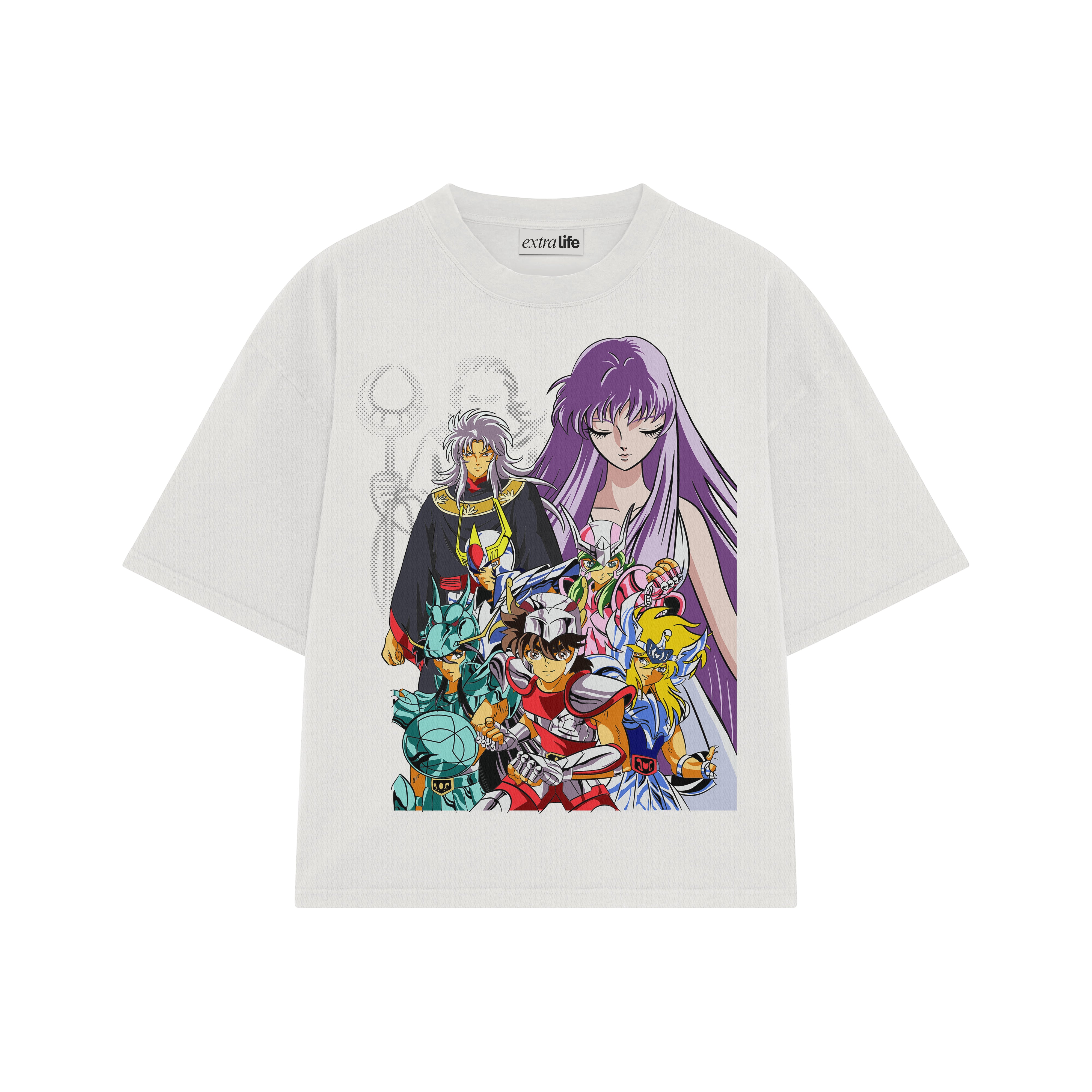 Playera streetwear premium de anime y gaming ExtraLife MX, corte boxy oversized drop shoulder heavyweight en color Deep Black y Off-White, moda urbana mexicana de culto.