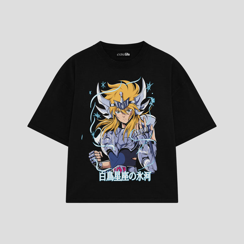 Playera streetwear premium de anime y gaming ExtraLife MX, corte boxy oversized drop shoulder heavyweight en color Deep Black y Off-White, moda urbana mexicana de culto.