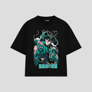 Playera streetwear premium de anime y gaming ExtraLife MX, corte boxy oversized drop shoulder heavyweight en color Deep Black y Off-White, moda urbana mexicana de culto.