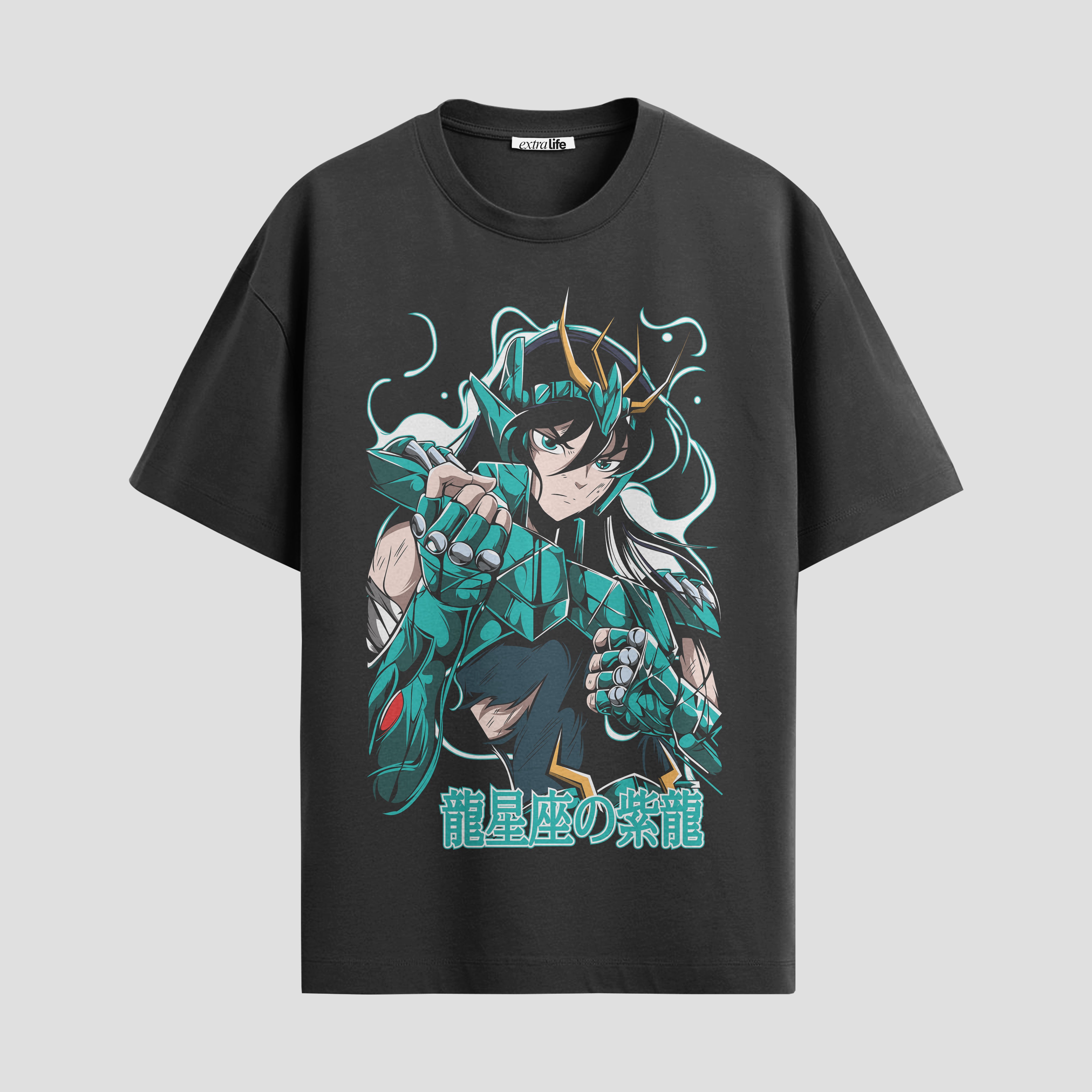 Playera urbana de anime y gaming ExtraLife MX, corte Standard Fit unisex ligero y transpirable en color Deep Black y Pure White, ropa de uso diario para gym y casual.