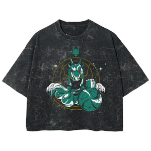 Playera streetwear premium de anime y gaming ExtraLife MX, corte boxy deluxe mineral wash heavyweight en color Acid Wash, moda urbana mexicana de culto.