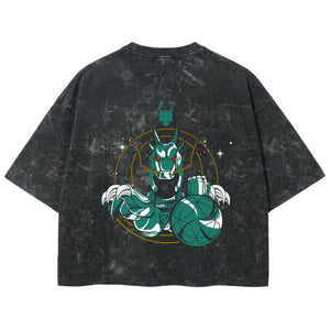 Playera streetwear premium de anime y gaming ExtraLife MX, corte boxy deluxe mineral wash heavyweight en color Acid Wash, moda urbana mexicana de culto.