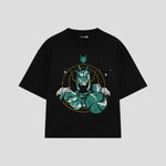 Playera streetwear premium de anime y gaming ExtraLife MX, corte boxy oversized drop shoulder heavyweight en color Deep Black y Off-White, moda urbana mexicana de culto.
