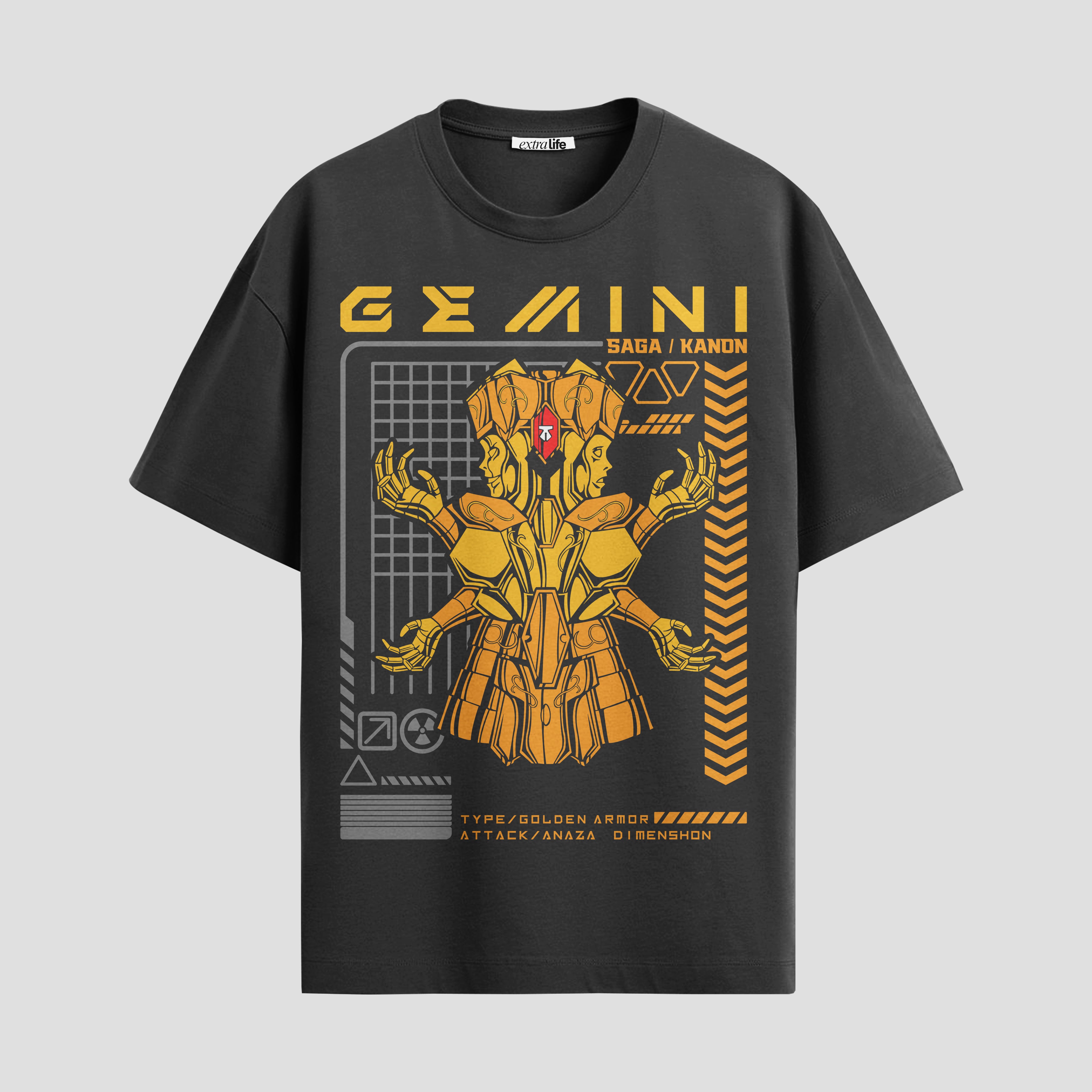 Playera urbana de anime y gaming ExtraLife MX, corte Standard Fit unisex ligero y transpirable en color Deep Black y Pure White, ropa de uso diario para gym y casual.