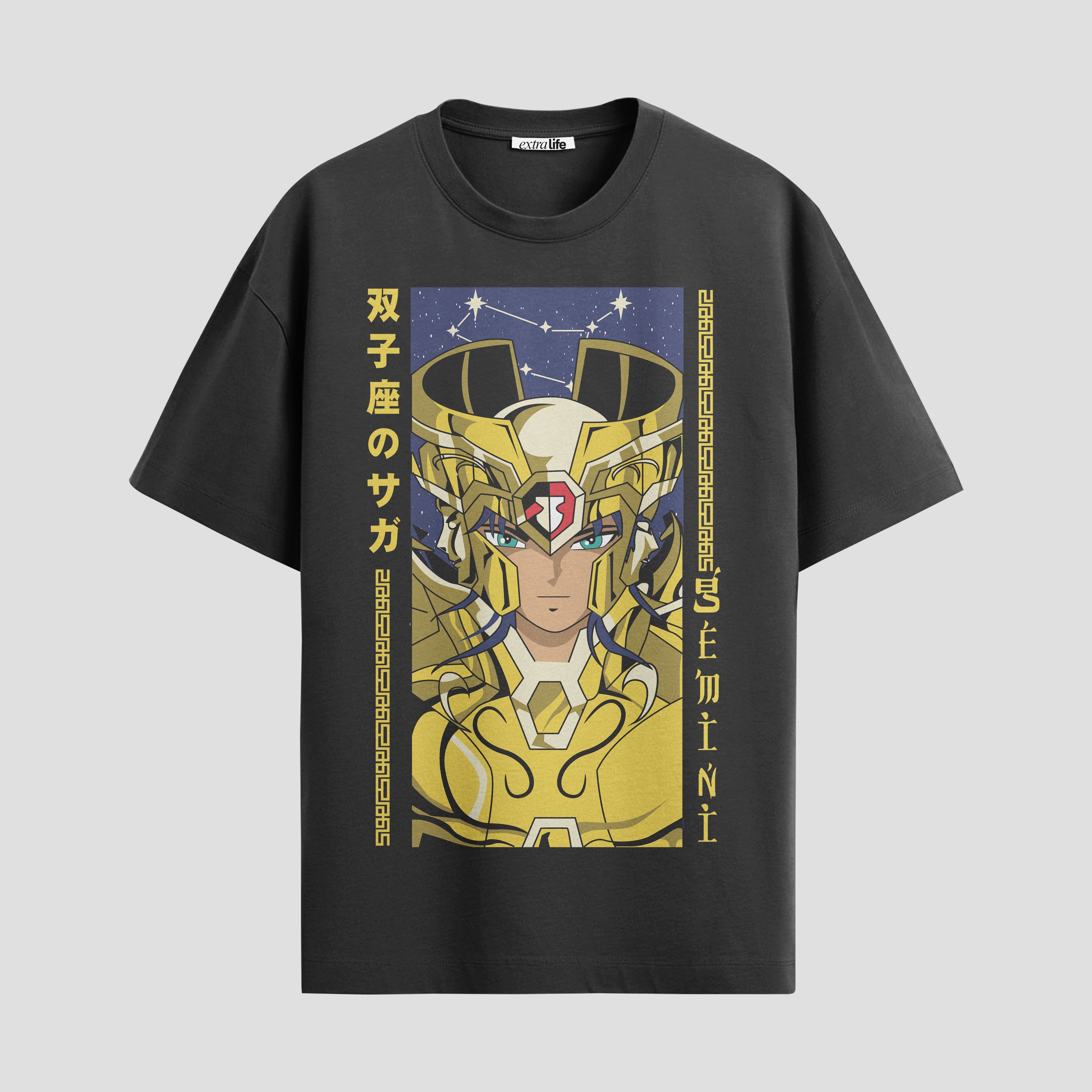 Playera urbana de anime y gaming ExtraLife MX, corte Standard Fit unisex ligero y transpirable en color Deep Black y Pure White, ropa de uso diario para gym y casual.