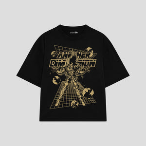 Playera streetwear premium de anime y gaming ExtraLife MX, corte boxy oversized drop shoulder heavyweight en color Deep Black y Off-White, moda urbana mexicana de culto.