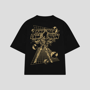 Playera streetwear premium de anime y gaming ExtraLife MX, corte boxy oversized drop shoulder heavyweight en color Deep Black y Off-White, moda urbana mexicana de culto.