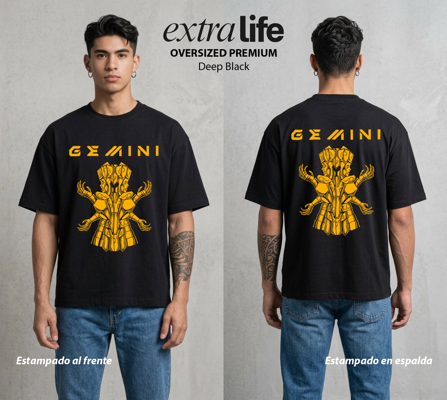 Los Caballeros del Cosmos | El Pegaso del Bien #03819 - Playera Oversized Premium | Deep Black - Foto en modelo