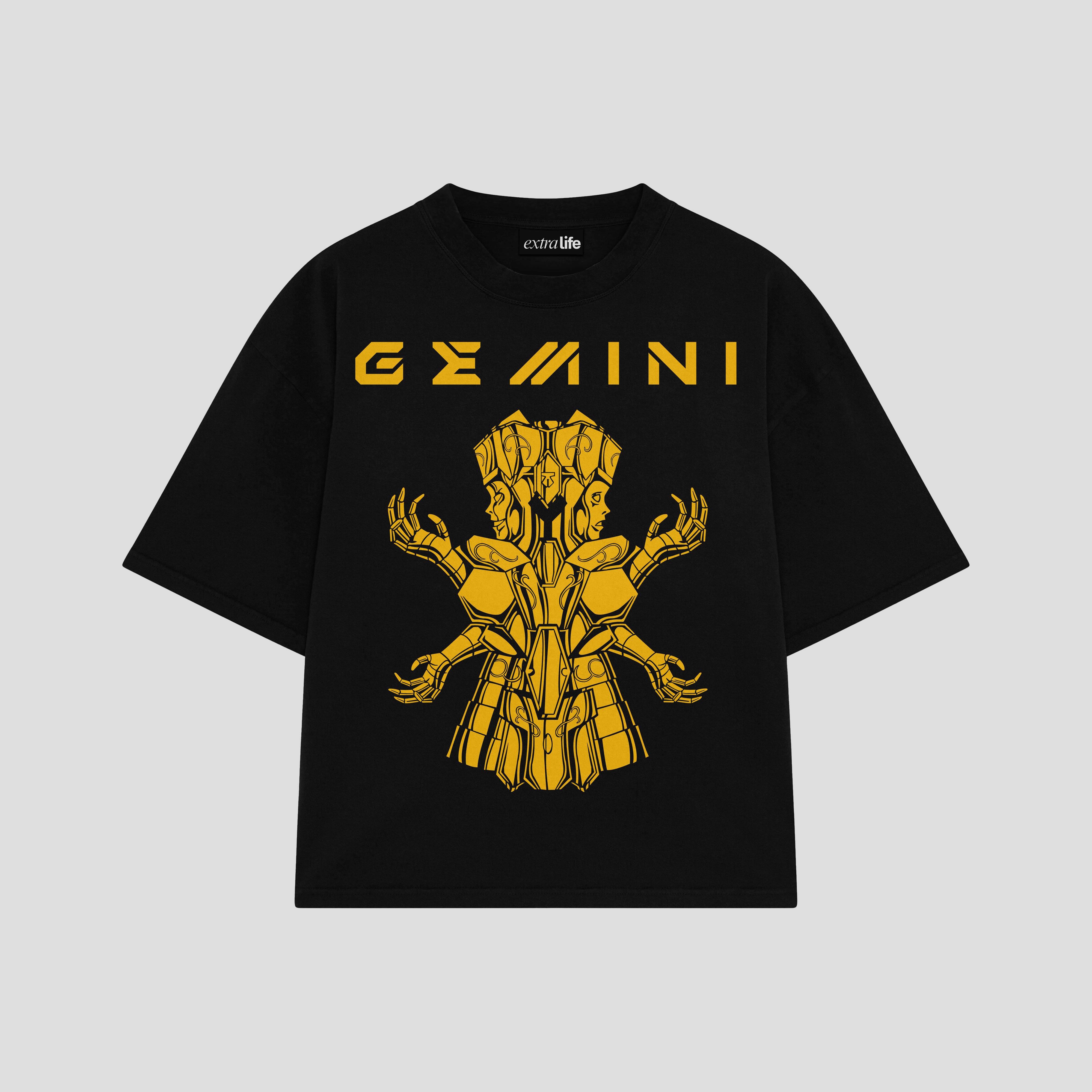Playera streetwear premium de anime y gaming ExtraLife MX, corte boxy oversized drop shoulder heavyweight en color Deep Black y Off-White, moda urbana mexicana de culto.