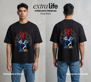 Los Caballeros del Cosmos | El Meteor del Cosmos #03820 - Playera Oversized Premium | Deep Black - Foto en modelo