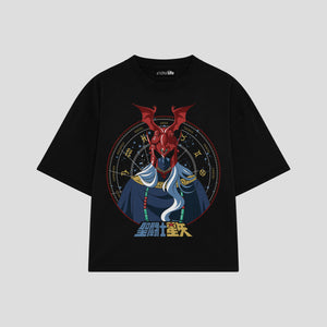 Playera streetwear premium de anime y gaming ExtraLife MX, corte boxy oversized drop shoulder heavyweight en color Deep Black y Off-White, moda urbana mexicana de culto.