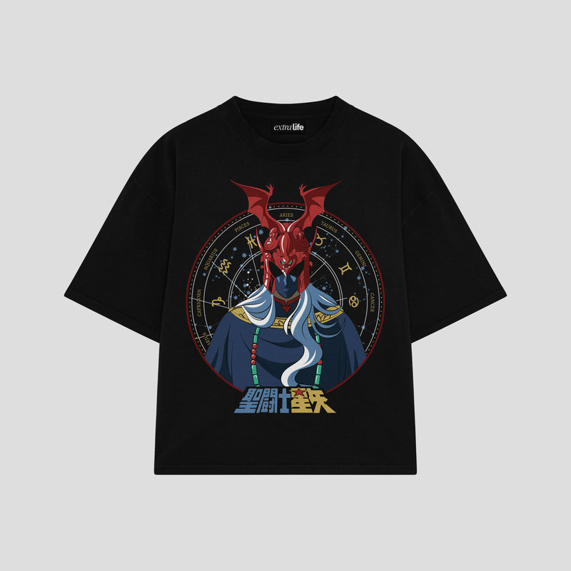 Playera streetwear premium de anime y gaming ExtraLife MX, corte boxy oversized drop shoulder heavyweight en color Deep Black y Off-White, moda urbana mexicana de culto.