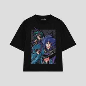 Playera streetwear premium de anime y gaming ExtraLife MX, corte boxy oversized drop shoulder heavyweight en color Deep Black y Off-White, moda urbana mexicana de culto.