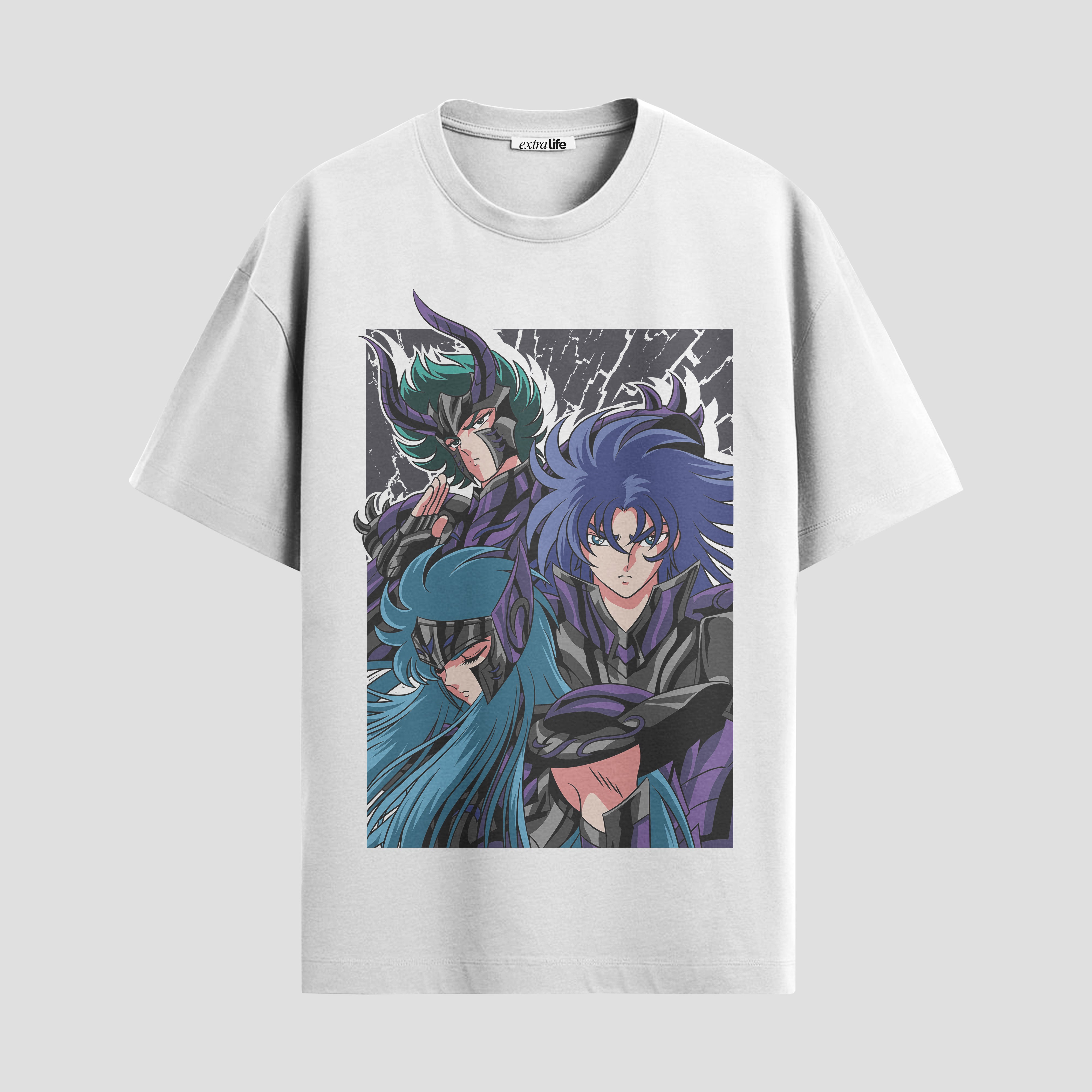Playera urbana de anime y gaming ExtraLife MX, corte Standard Fit unisex ligero y transpirable en color Deep Black y Pure White, ropa de uso diario para gym y casual.