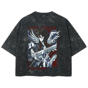 Playera streetwear premium de anime y gaming ExtraLife MX, corte boxy deluxe mineral wash heavyweight en color Acid Wash, moda urbana mexicana de culto.