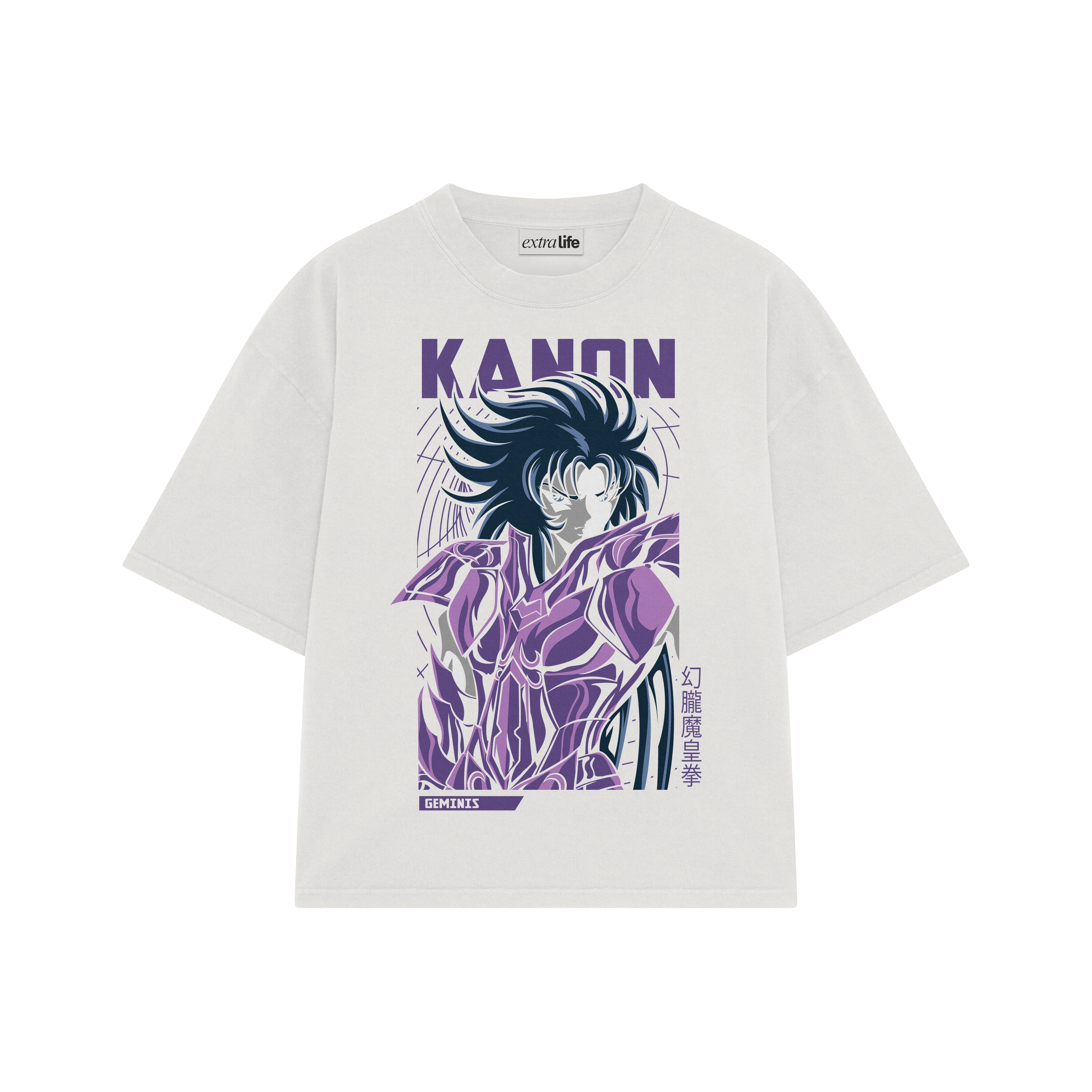 Playera streetwear premium de anime y gaming ExtraLife MX, corte boxy oversized drop shoulder heavyweight en color Deep Black y Off-White, moda urbana mexicana de culto.