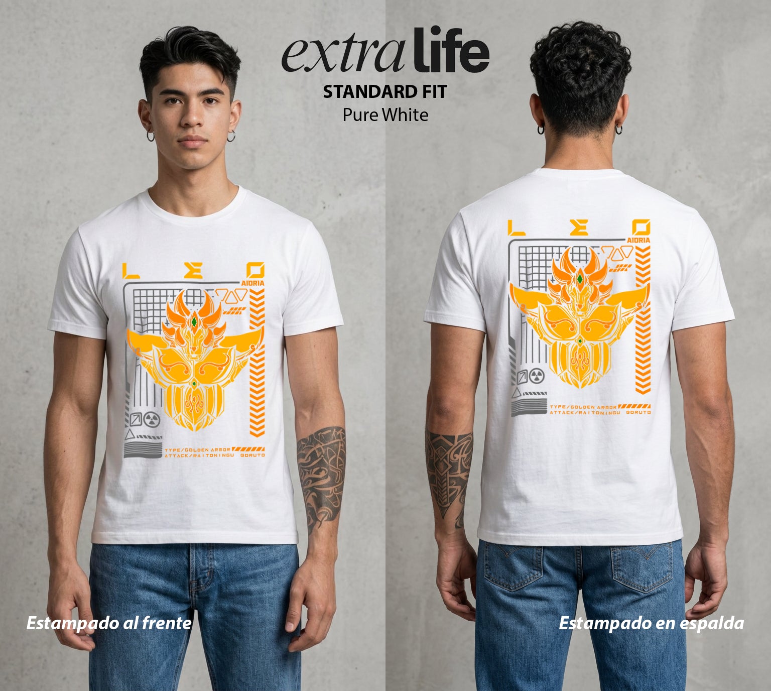Los Caballeros del Cosmos | El Meteor del Cosmos #03830 - Playera Standard Fit | Pure White - Foto en modelo