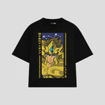 Playera streetwear premium de anime y gaming ExtraLife MX, corte boxy oversized drop shoulder heavyweight en color Deep Black y Off-White, moda urbana mexicana de culto.