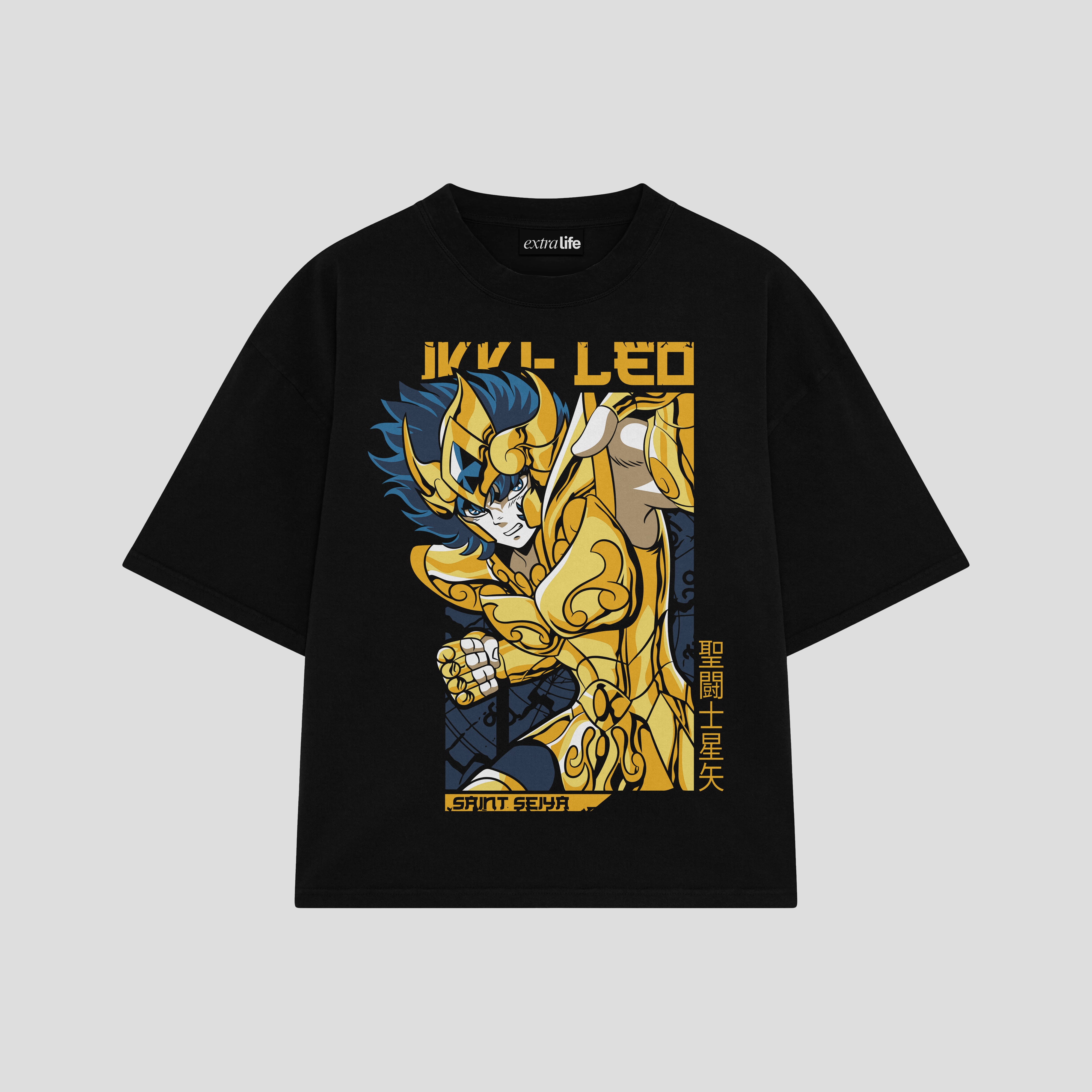 Playera streetwear premium de anime y gaming ExtraLife MX, corte boxy oversized drop shoulder heavyweight en color Deep Black y Off-White, moda urbana mexicana de culto.