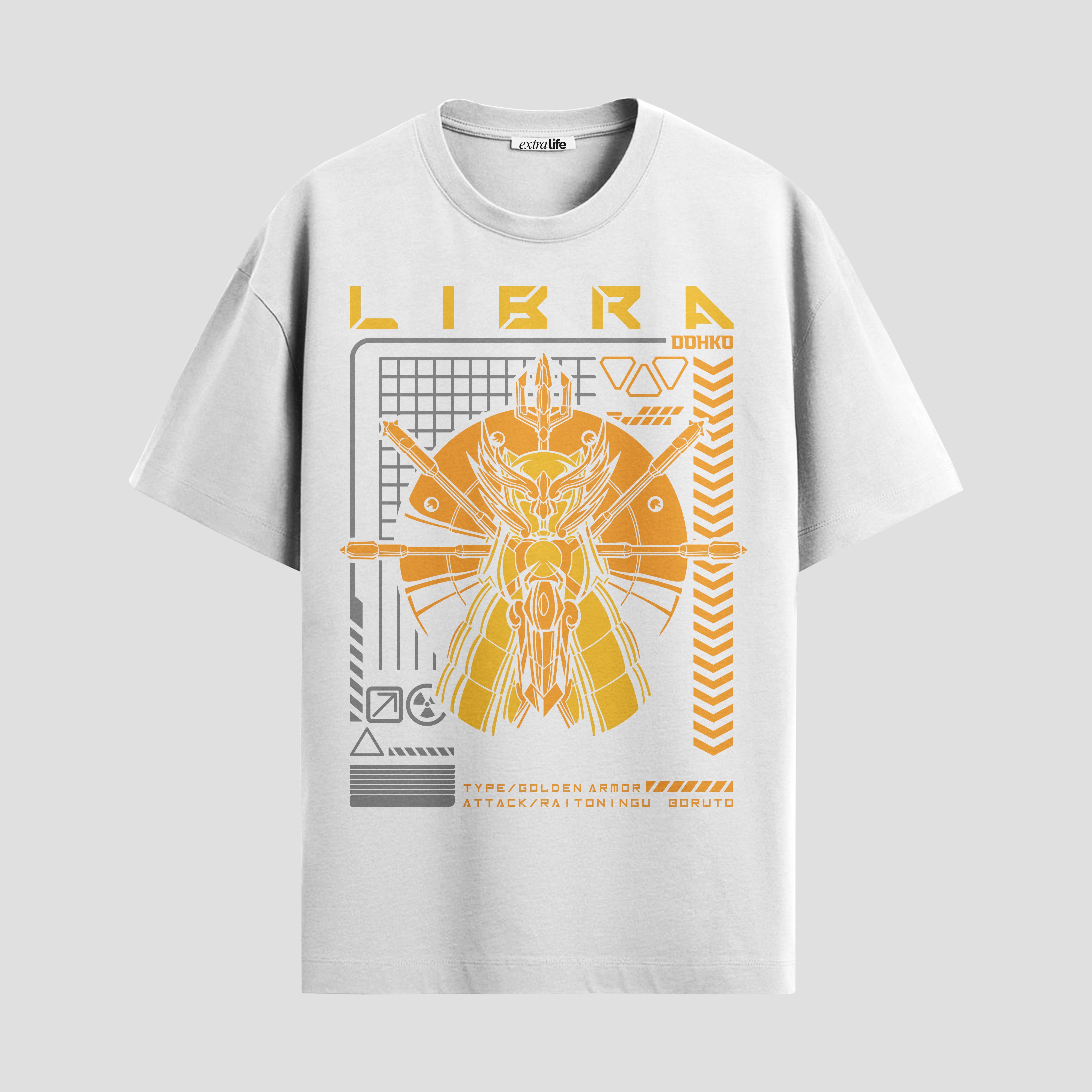 Playera urbana de anime y gaming ExtraLife MX, corte Standard Fit unisex ligero y transpirable en color Deep Black y Pure White, ropa de uso diario para gym y casual.